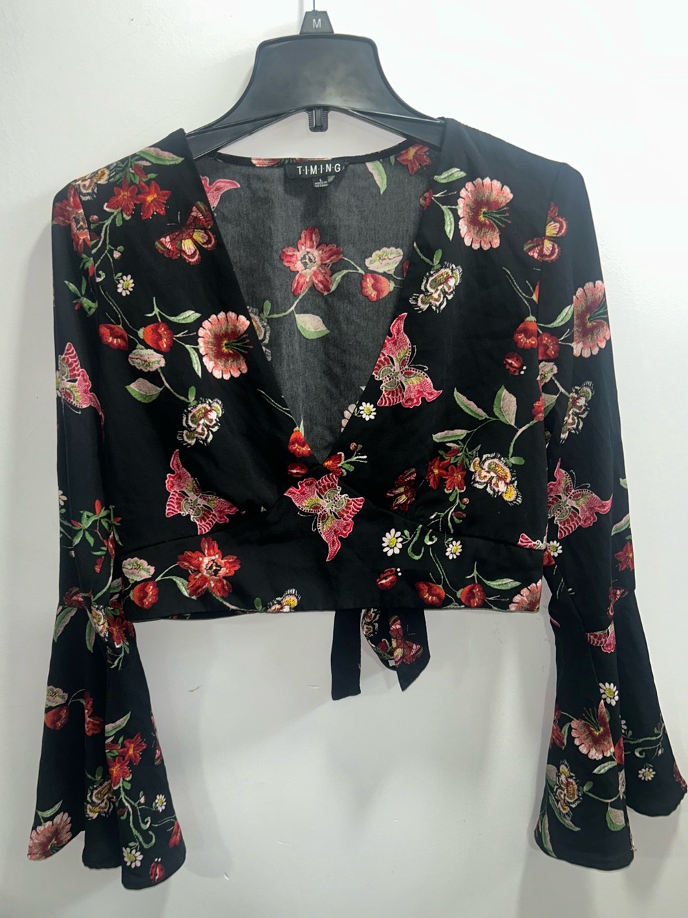 Black Floral Long-Sleeve Top